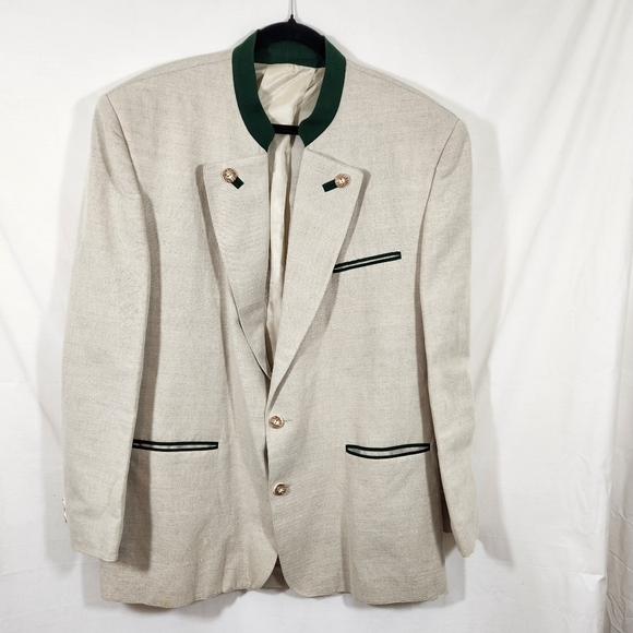 original distler trachten jacket mens linen blend blazer sz 44 xl ivory green - Picture 1 of 8